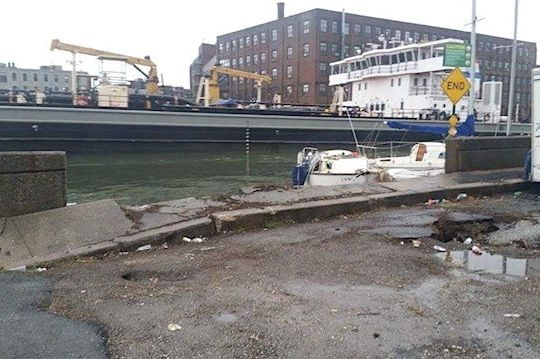 The collapsed bulkhead from the Queens side, Sunday morning<br/>